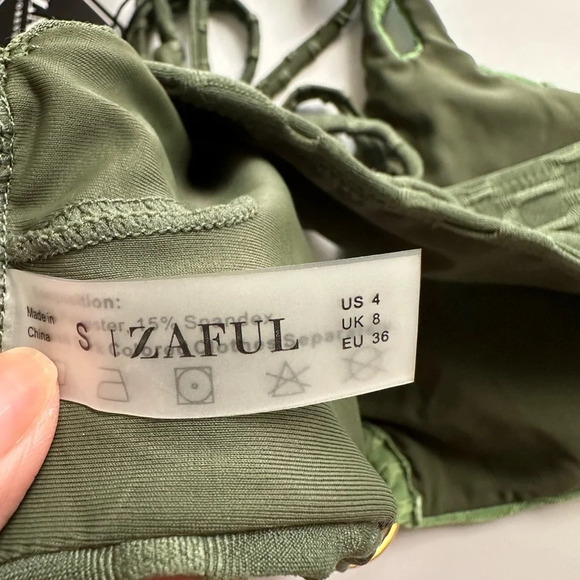 ZAFUL Two Tone Olive Green Bikini Top Size 4 BNWT - Picture 7 of 7